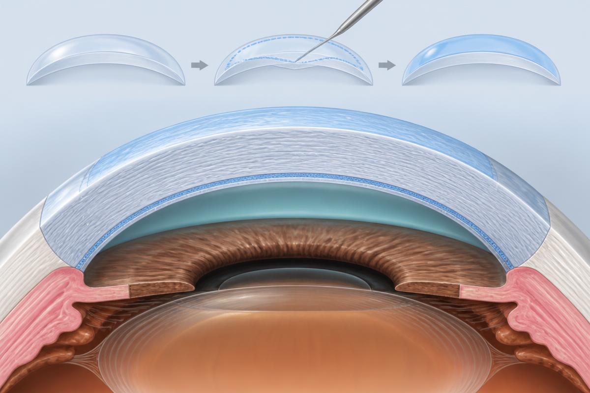 Cross-sectional illustration of DALK preserving the inner corneal membrane and endothelium