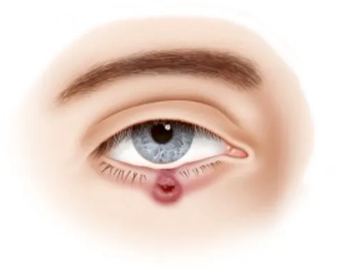 Illustration of a small lesion on the lower eyelid
