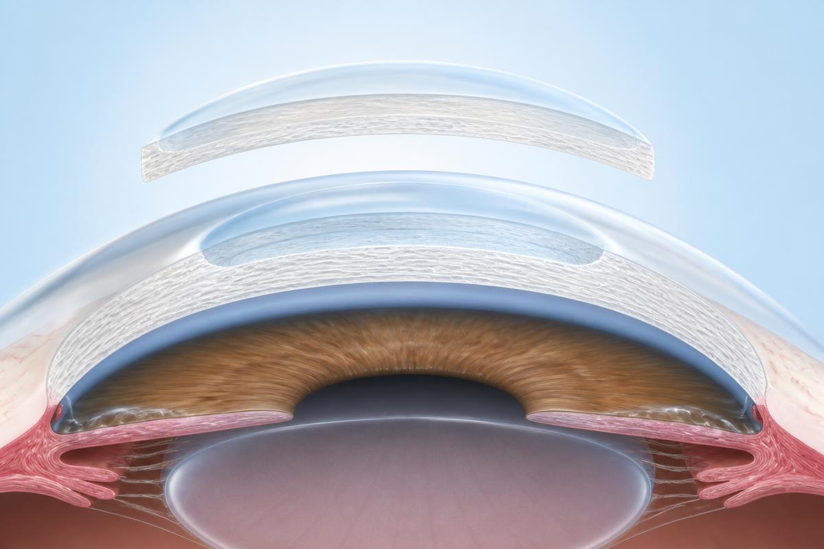 Cross-sectional illustration of a superficial anterior lamellar corneal graft